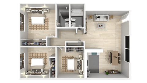 Floor plan for 3 beds, 2 baths, 1100 sqft